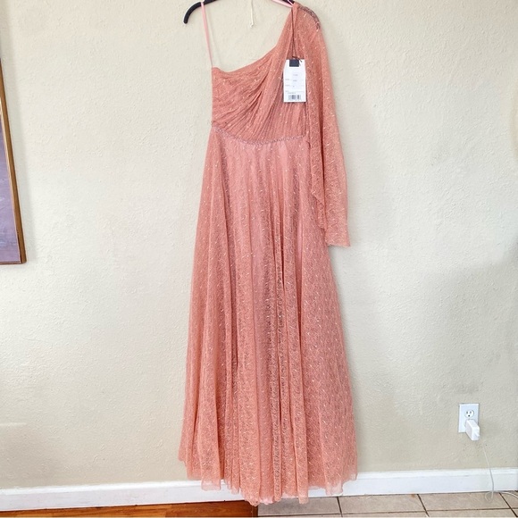 Mac Duggal Lace One Shoulder Illusion Sleeve A Line salmon Gown- NWT‎ size 4 - Picture 10 of 16